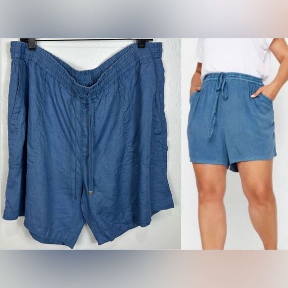 Lauren Ralph Lauren Blue Chambray High Rise Shorts With Pockets Size 18 - Picture 1 of 10